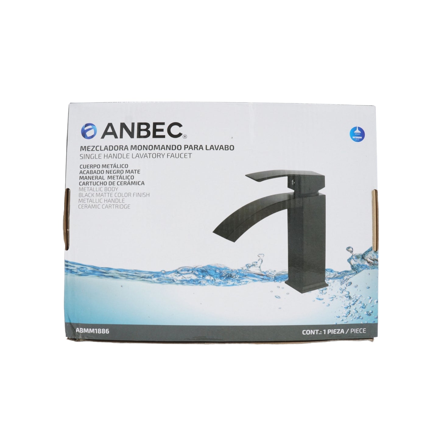MEZCLADORA MONOMANDO NEGRO MATE PARA LAVABO ANBEC ABMM1886