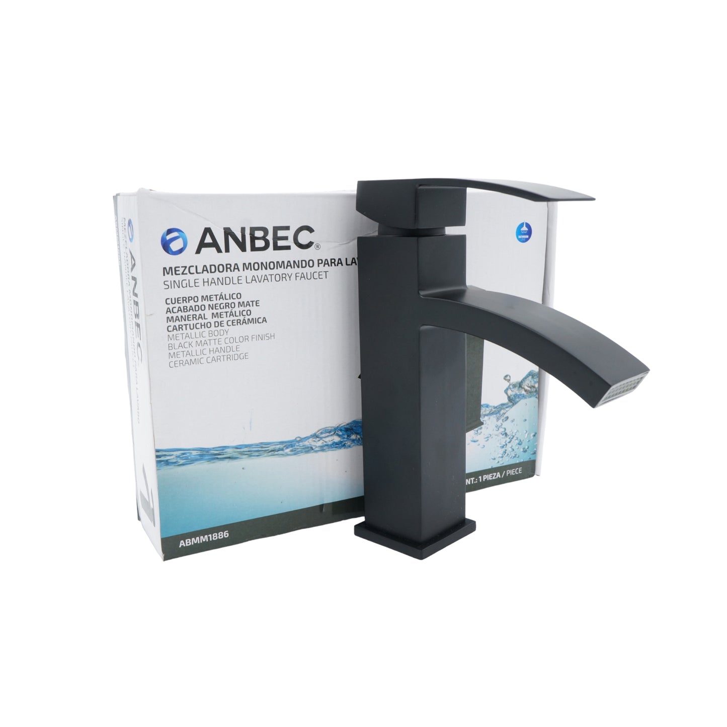 MEZCLADORA MONOMANDO NEGRO MATE PARA LAVABO ANBEC ABMM1886