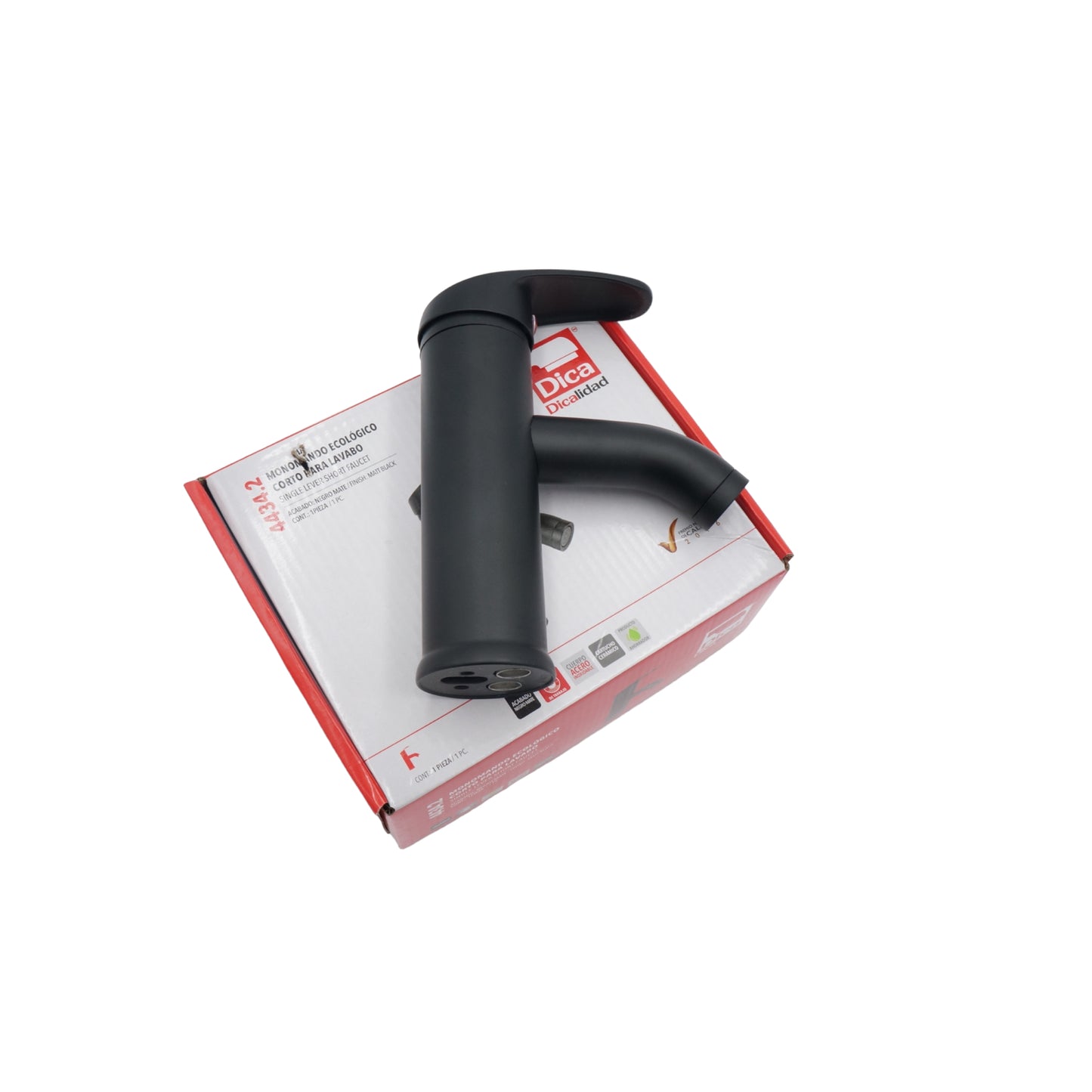 MEZCLADORA MONOMANDO ECOLOGICO CORTO PARA LAVABO NEGRO MATE DICA 4434.2