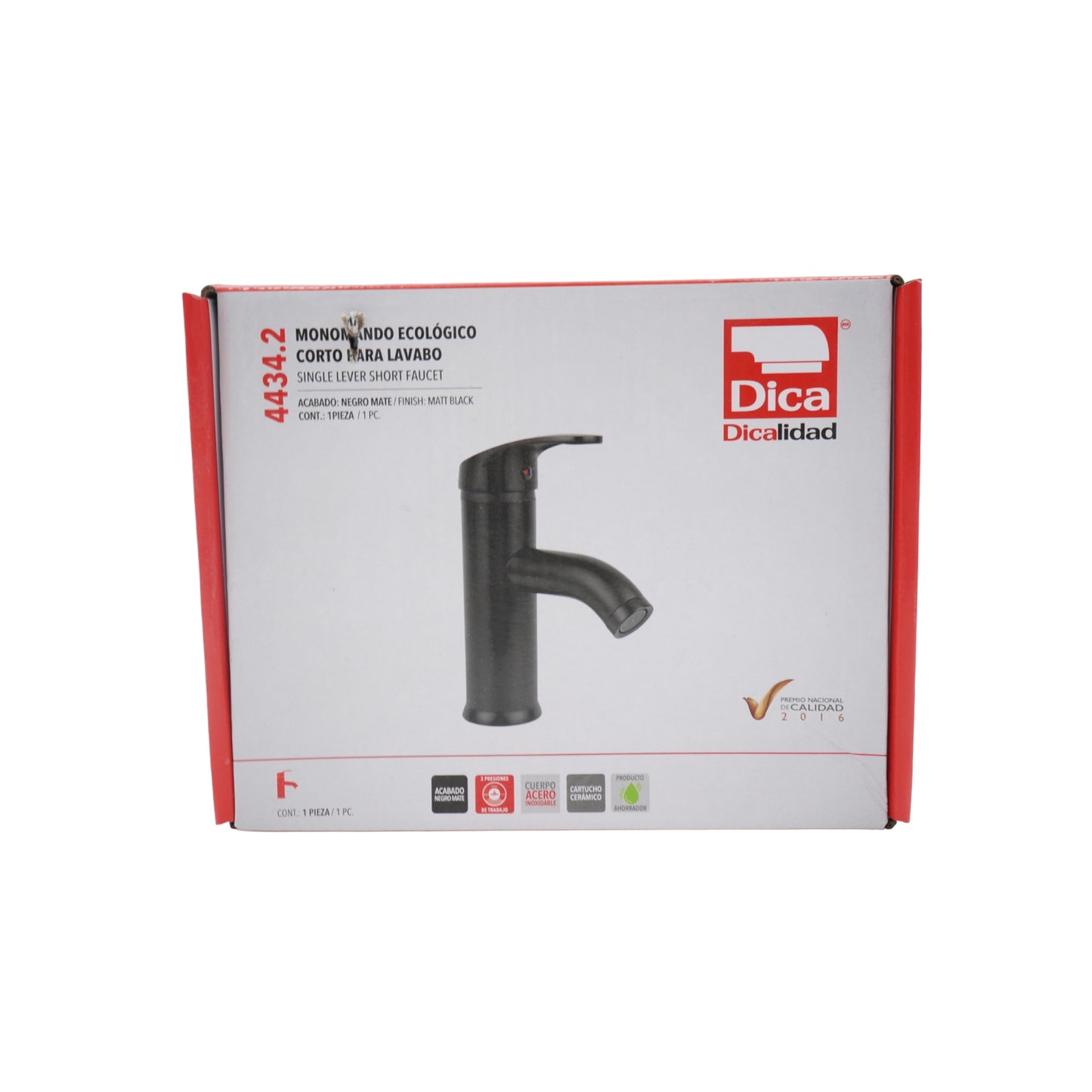 MEZCLADORA MONOMANDO ECOLOGICO CORTO PARA LAVABO NEGRO MATE DICA 4434.2