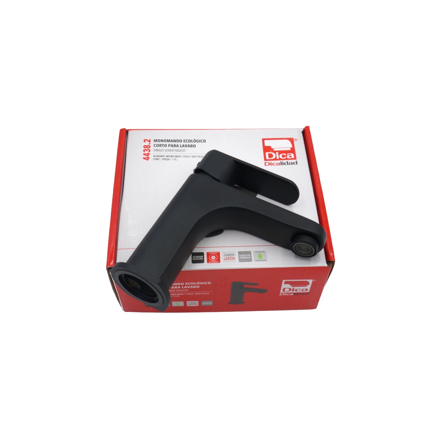 MEZCLADORA MONOMANDO ECOLÓGICO CORTO PARA LAVABO NEGRO MATE DICA 4438.2