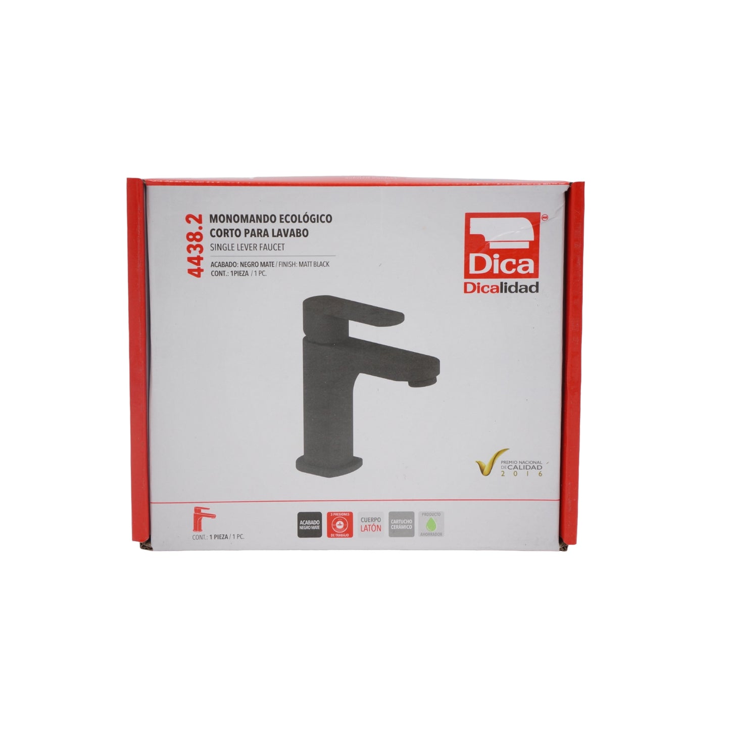 MEZCLADORA MONOMANDO ECOLÓGICO CORTO PARA LAVABO NEGRO MATE DICA 4438.2