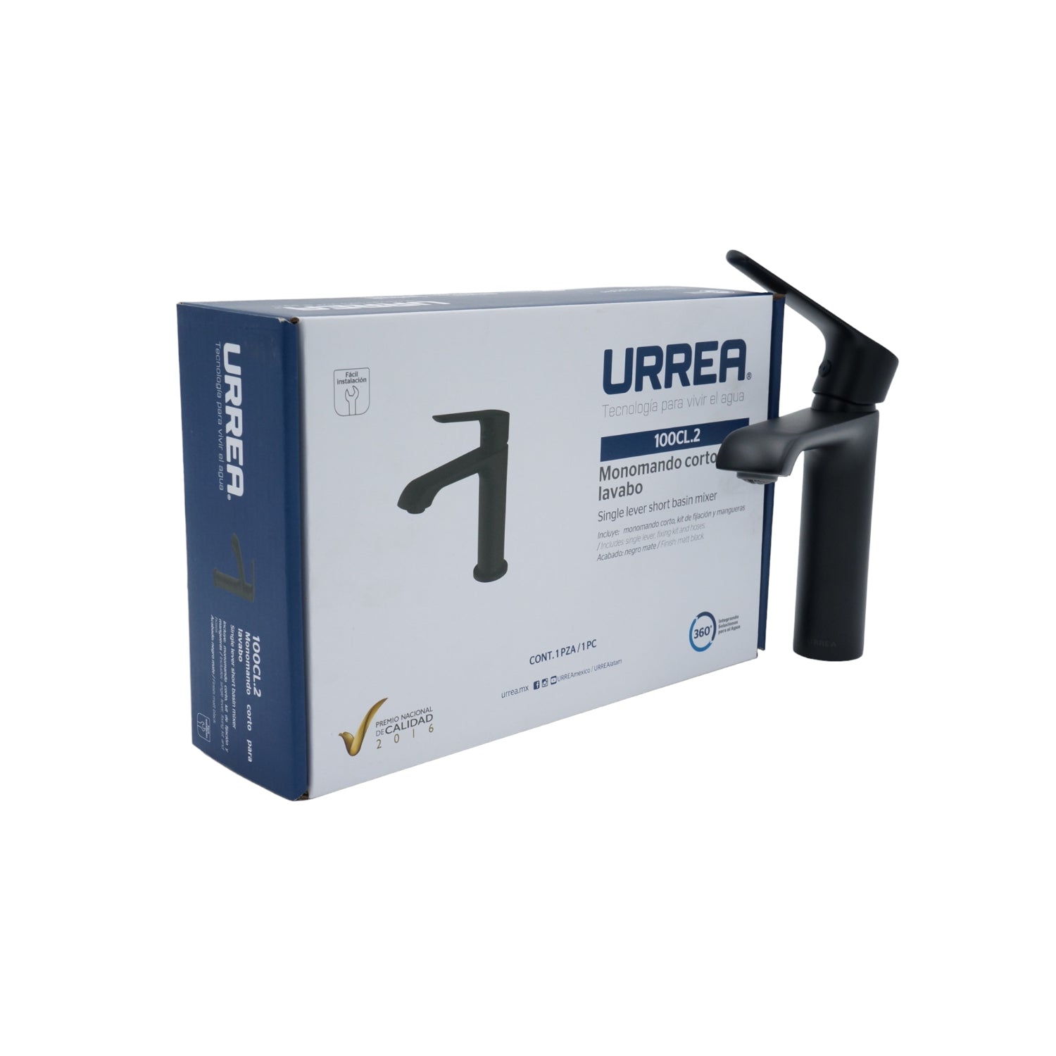 MEZCLADORA MONOMANDO CORTO NEGRO MATE PARA LAVABO URREA 100CL.2 FERRETERIA Y PLOMERIA AZTECA