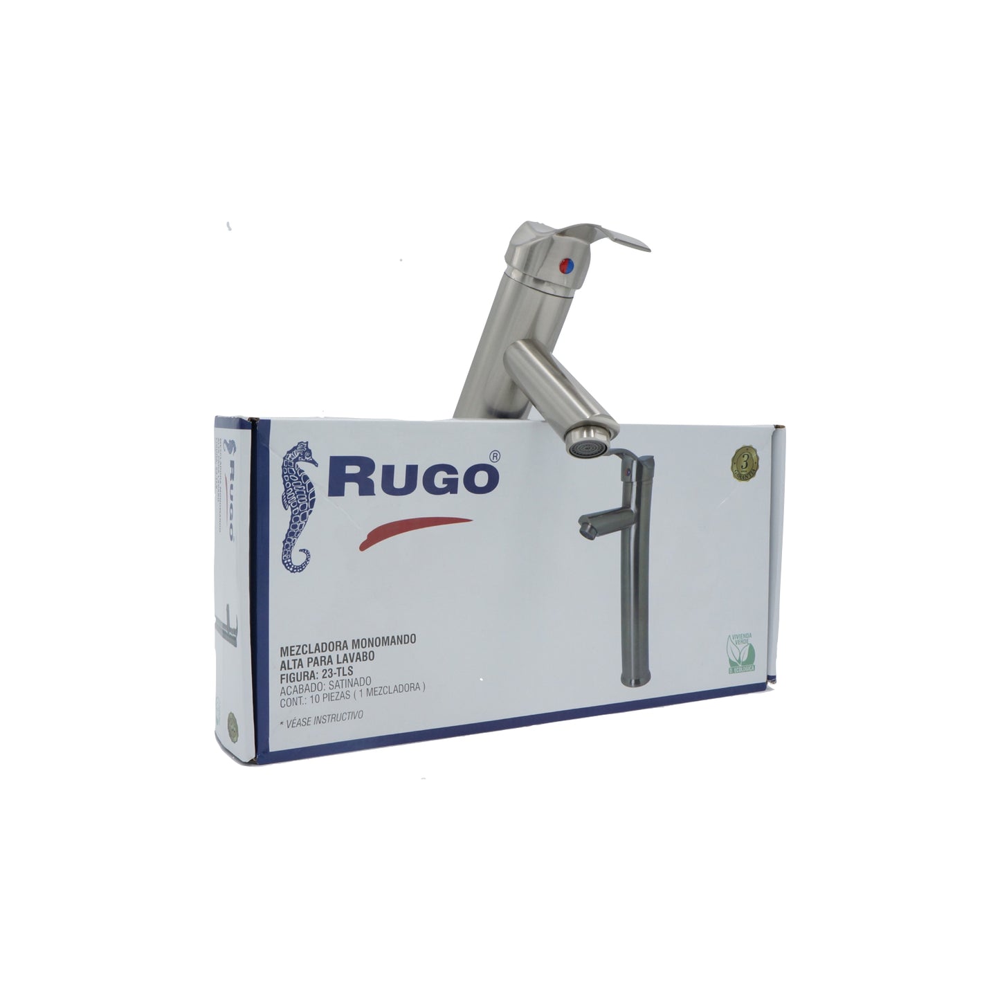 MEZCLADORA MONOMANDO ALTO PARA LAVABO SATINADO RUGO 23-TLS