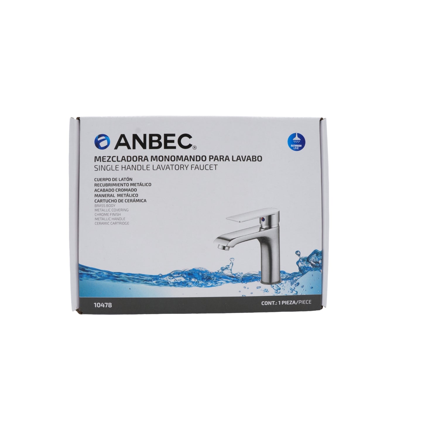MEZCLADORA MONOMANDO PARA LAVABO CROMADA ANBEC ANMM1787