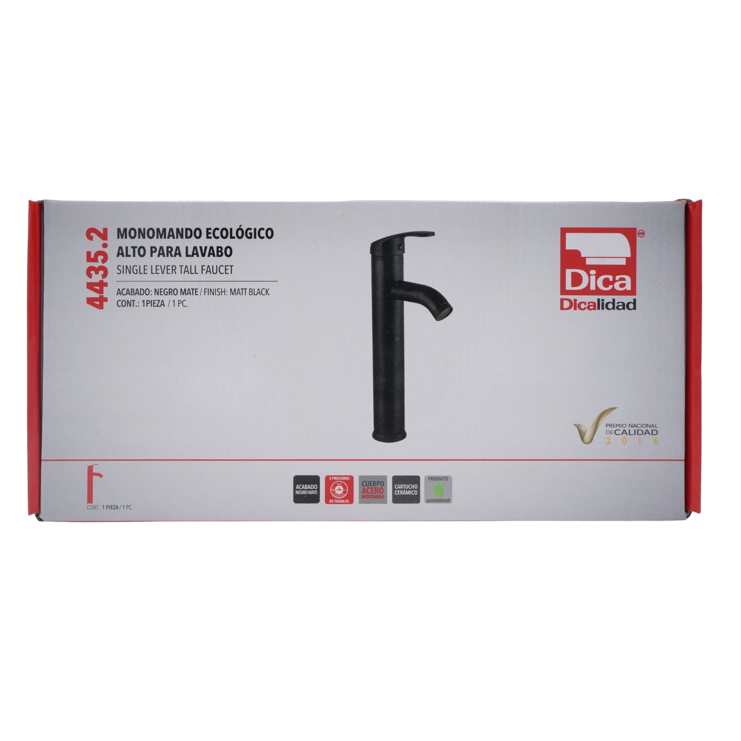 MEZCLADORA MONOMANDO ALTO PARA LAVABO NEGRO MATE DICA 4435.2