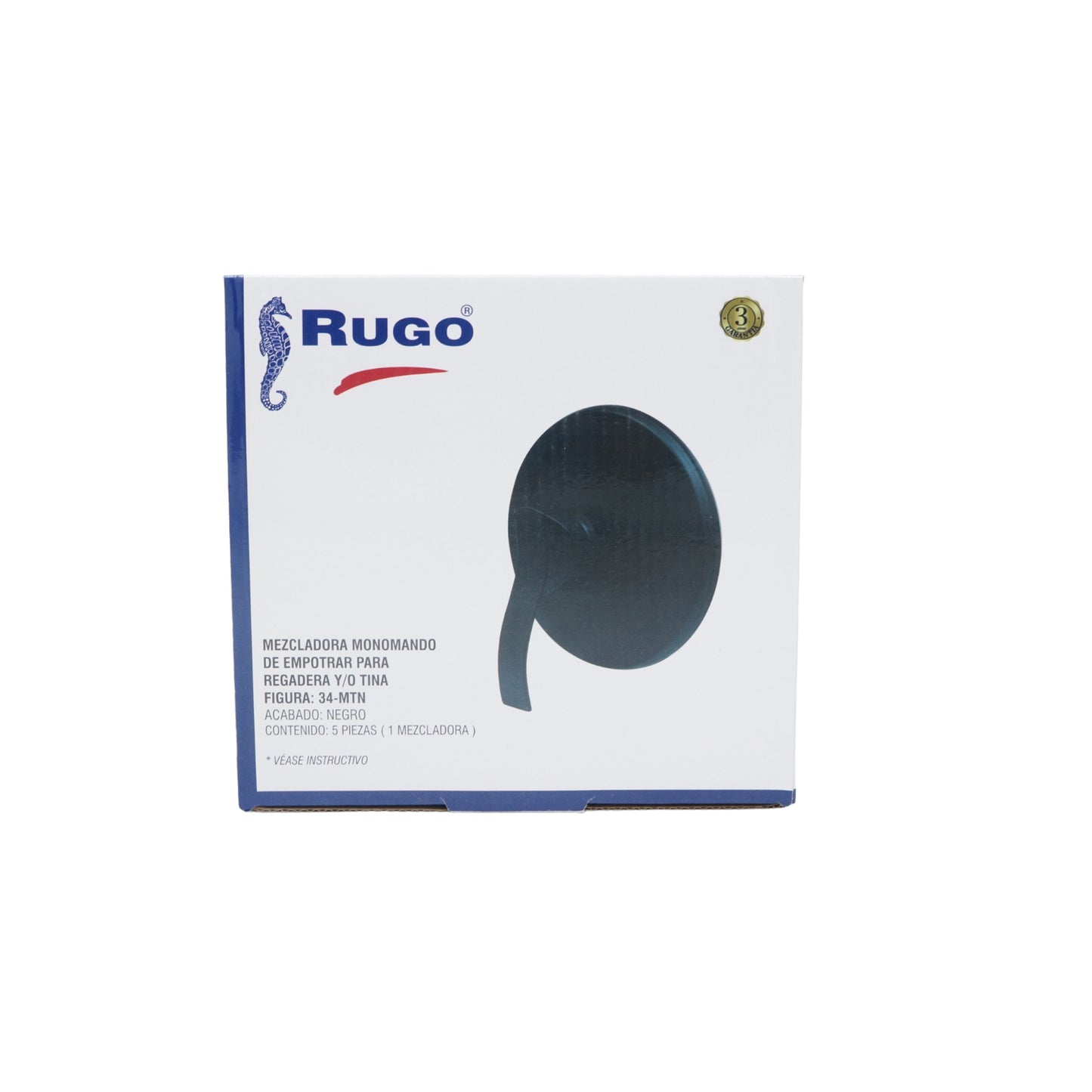 MONOMANDO DE EMPOTRAR PARA REGADERA O TINA NEGRO MATE RUGO 34-MTN