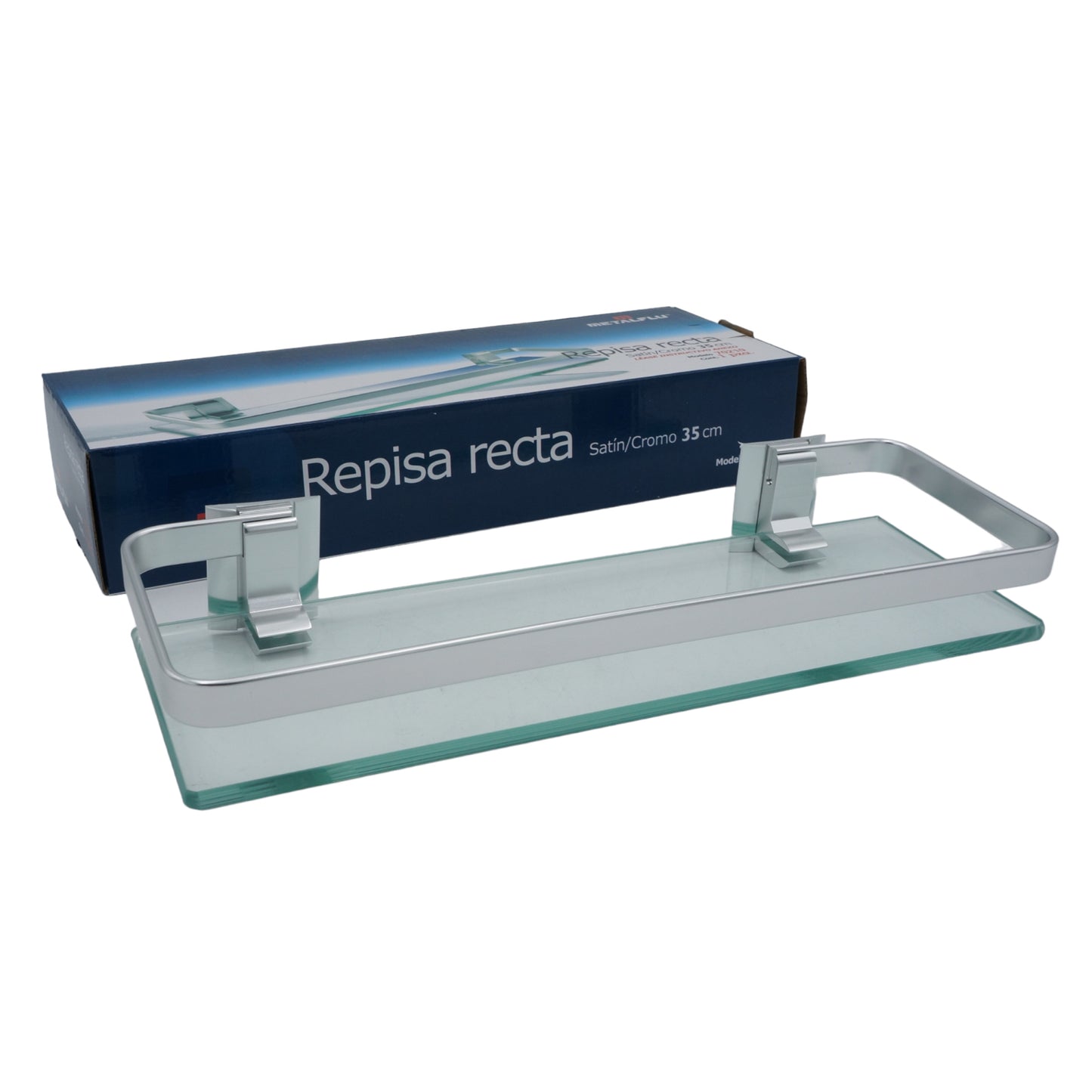 REPISA RECTA DE CRISTAL Y ALUMINIO SATINADO 35 CM. METALFLU 70210
