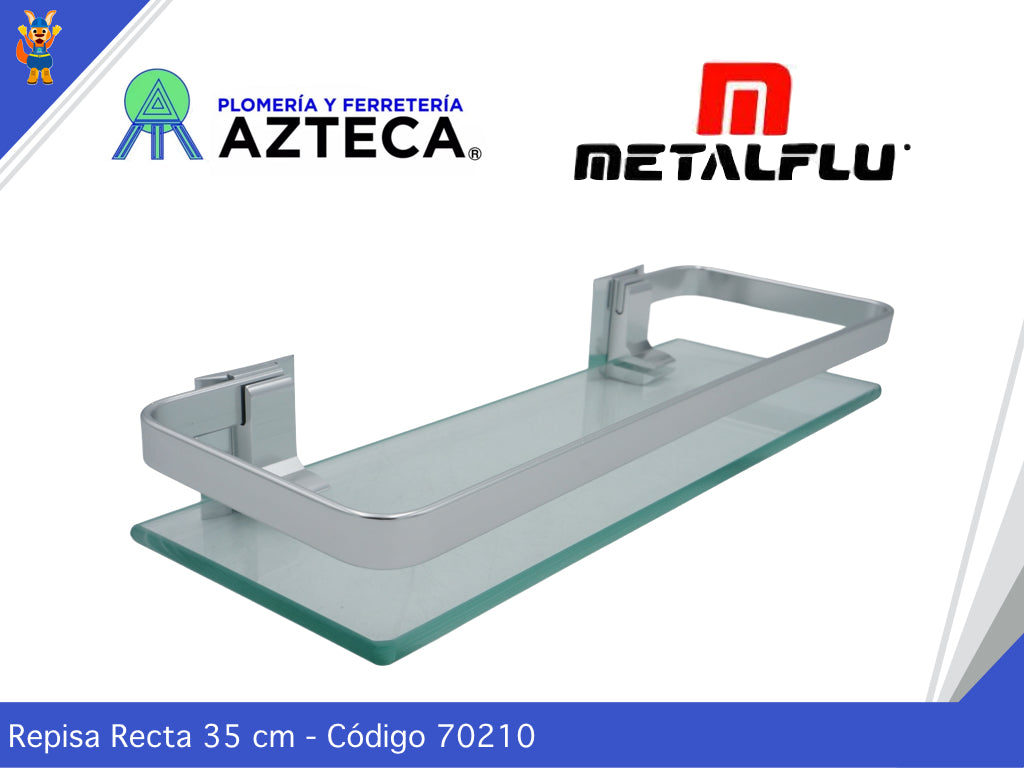 REPISA RECTA DE CRISTAL Y ALUMINIO SATINADO 35 CM. METALFLU 70210