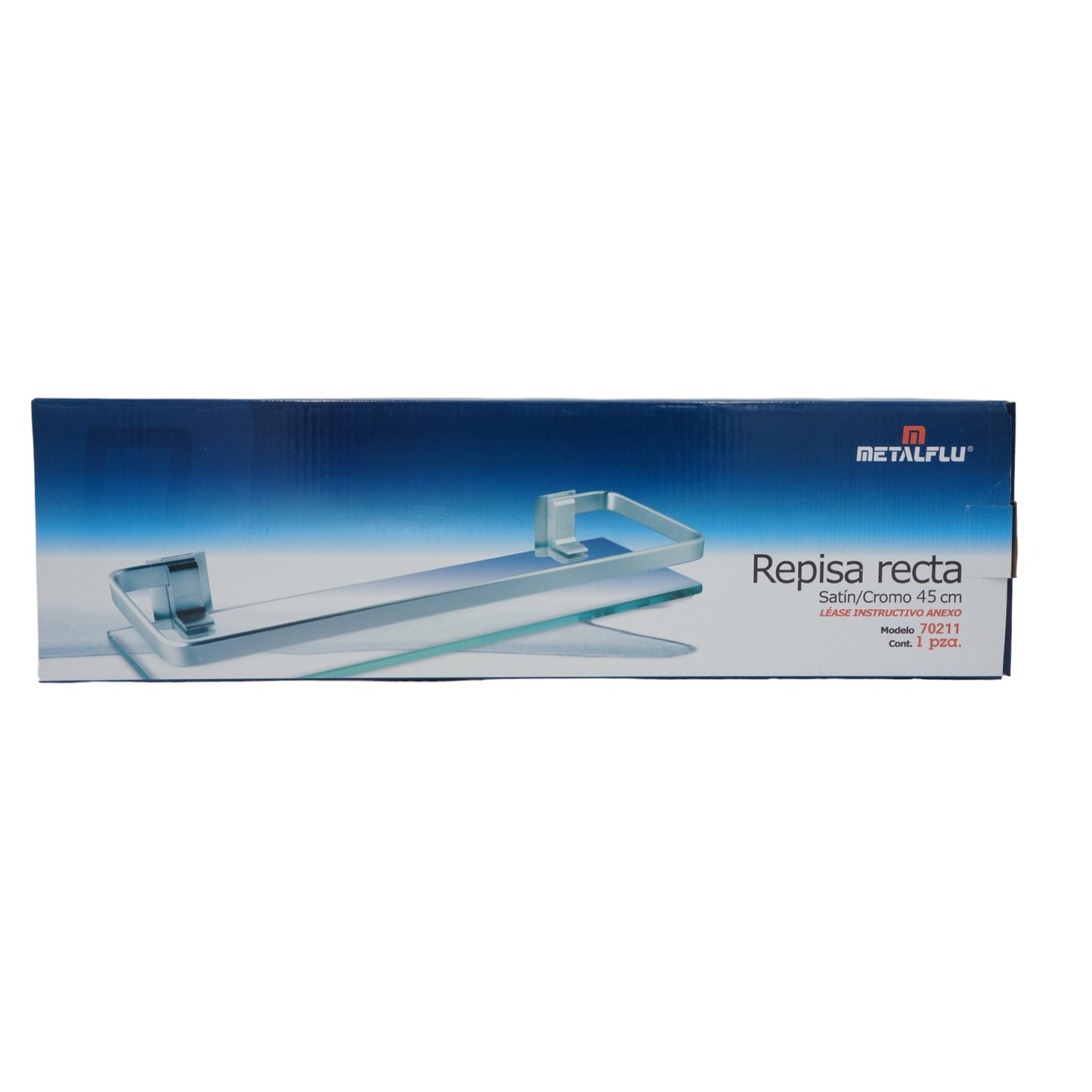 REPISA RECTA DE CRISTAL Y ALUMINIO SATINADO 45 CM. METALFLU 70211