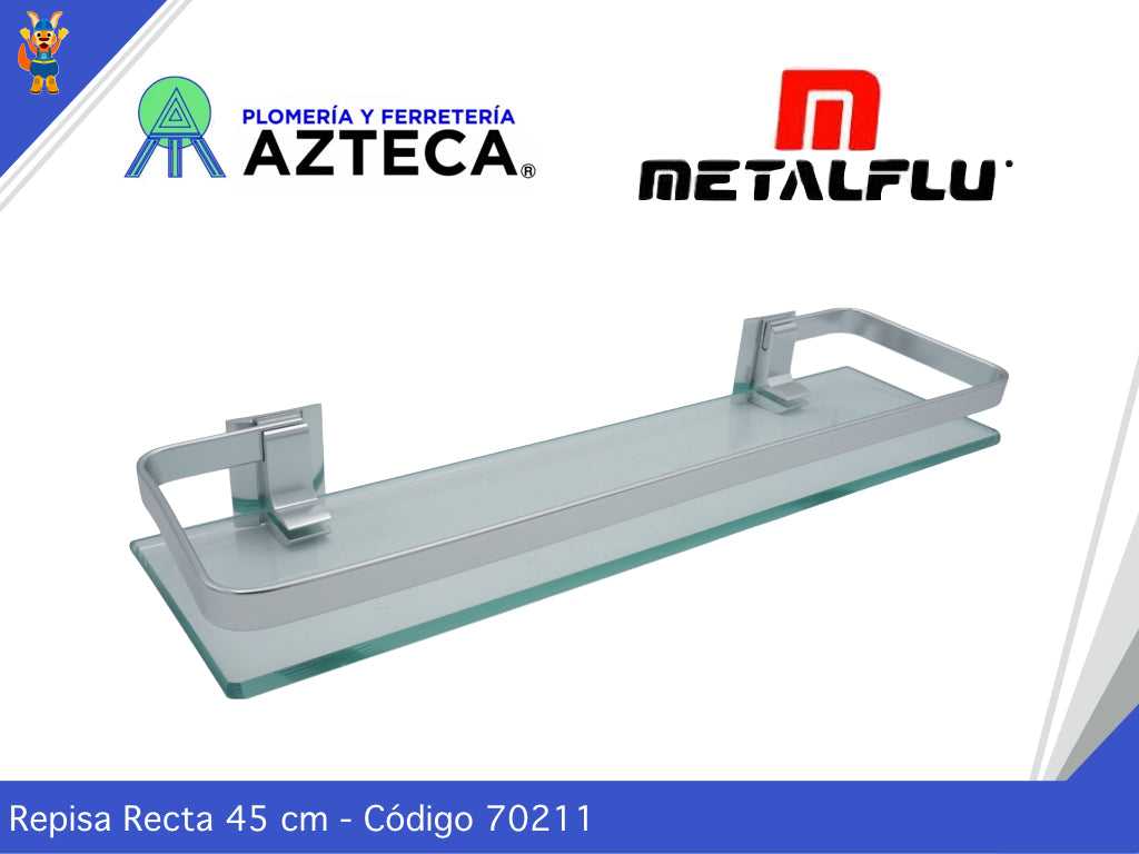 REPISA RECTA DE CRISTAL Y ALUMINIO SATINADO 45 CM. METALFLU 70211