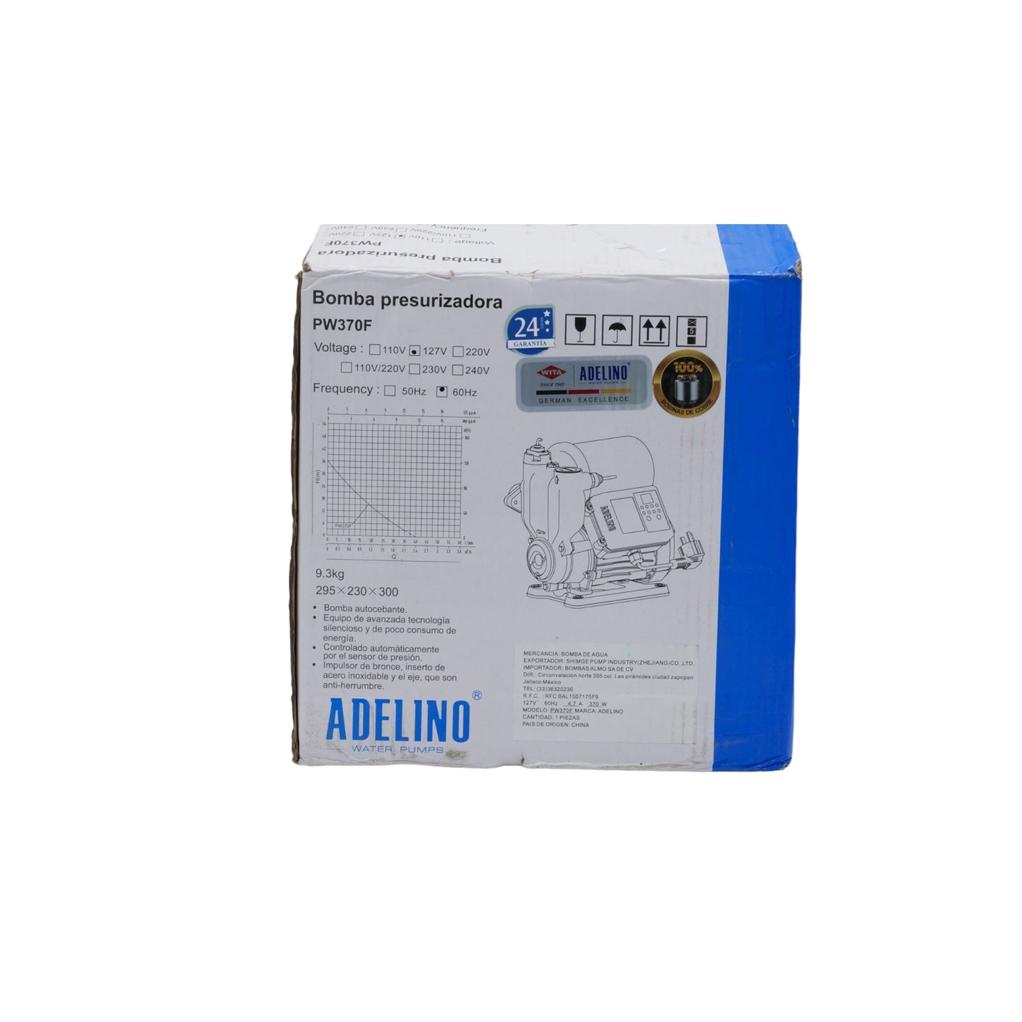 BOMBA PRESURIZADORA ADELINO PW370F 1/2HP 127V