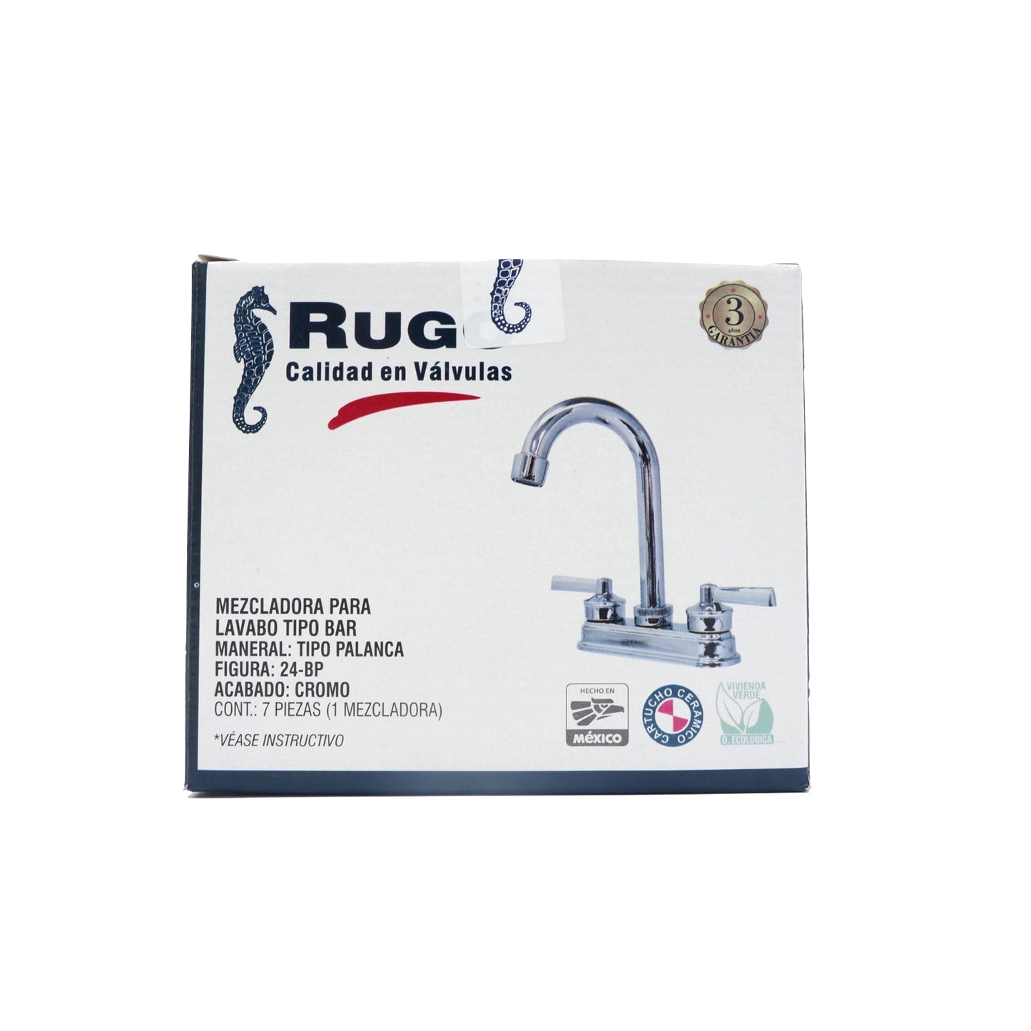 MEZCLADORA 4 PULGADAS CROMADA PARA LAVABO RUGO 24-BP