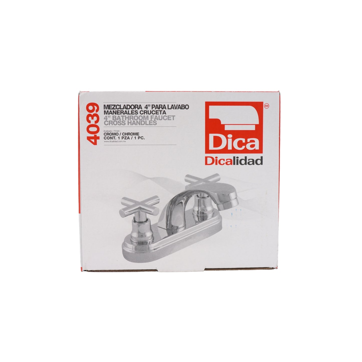 MEZCLADORA PARA LAVABO 4" CROMADA CON CUBIERTA Y MANERALES DICA 4039