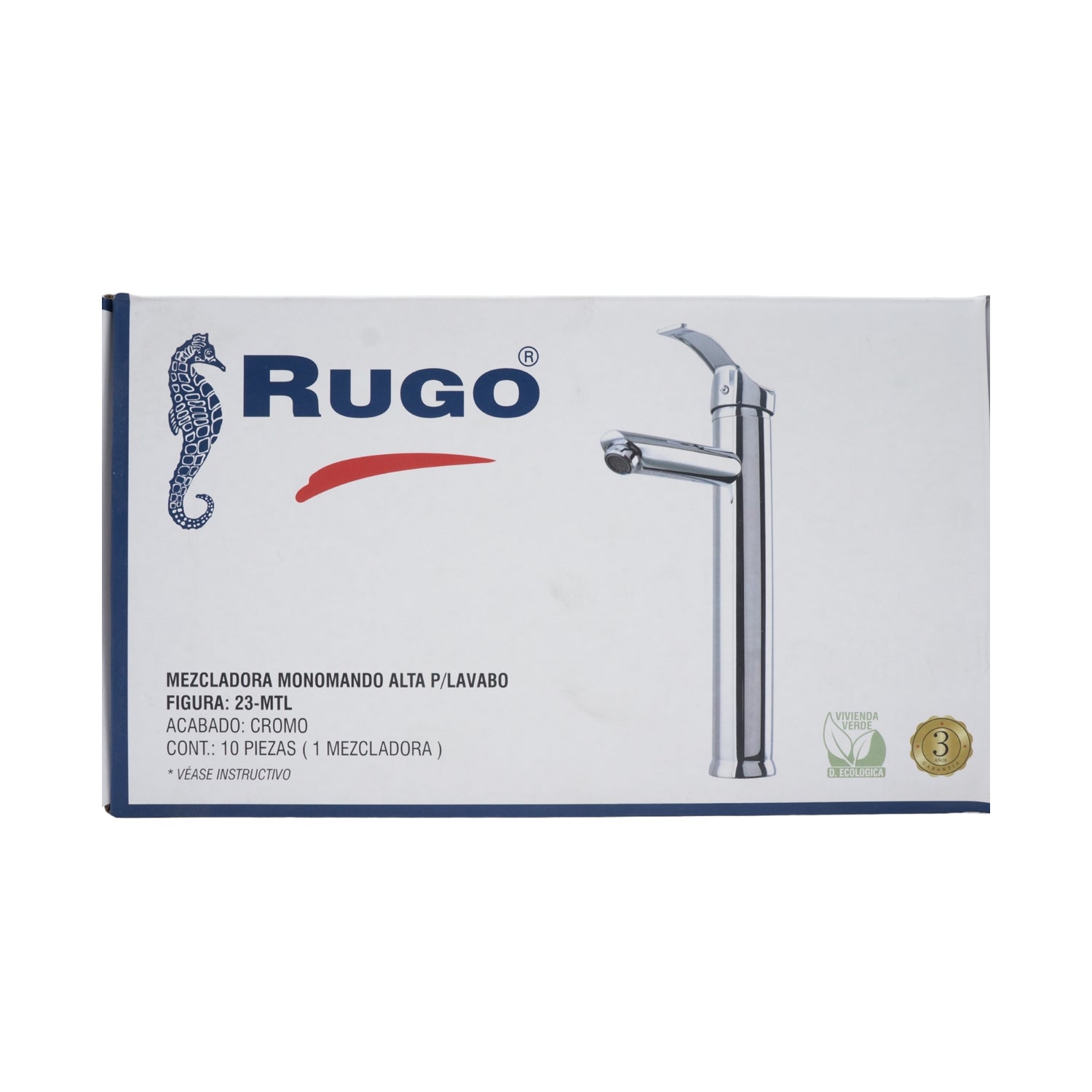 MEZCLADORA MONOMANDO PARA LAVABO CROMADO RUGO 23 MTL FERRETERIA
