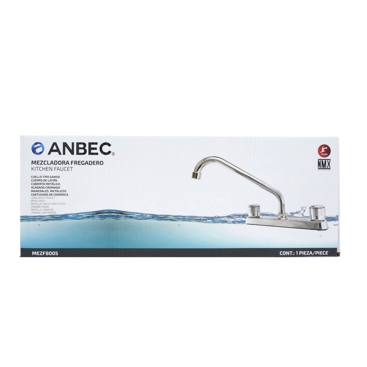 MEZCLADORA PARA FREGADOR CROMADA CUBIERTA MANERALES METALICOS ANBEC MEZF8005
