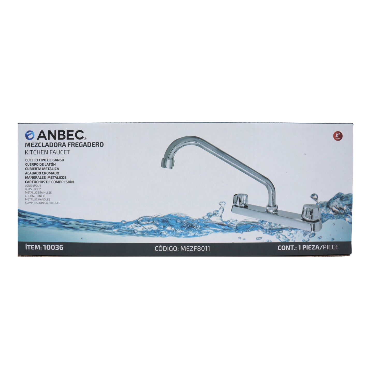 MEZCLADORA PARA FREGADERO CROMADA CUBIERTA Y MANERALES METALICOS ANBEC MEZF8011