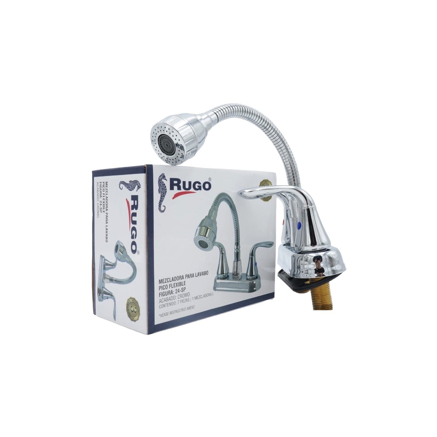 MEZCLADORA 4 PULGADAS PARA LAVABO CUELLO FLEXIBLE RUGO 24-SP