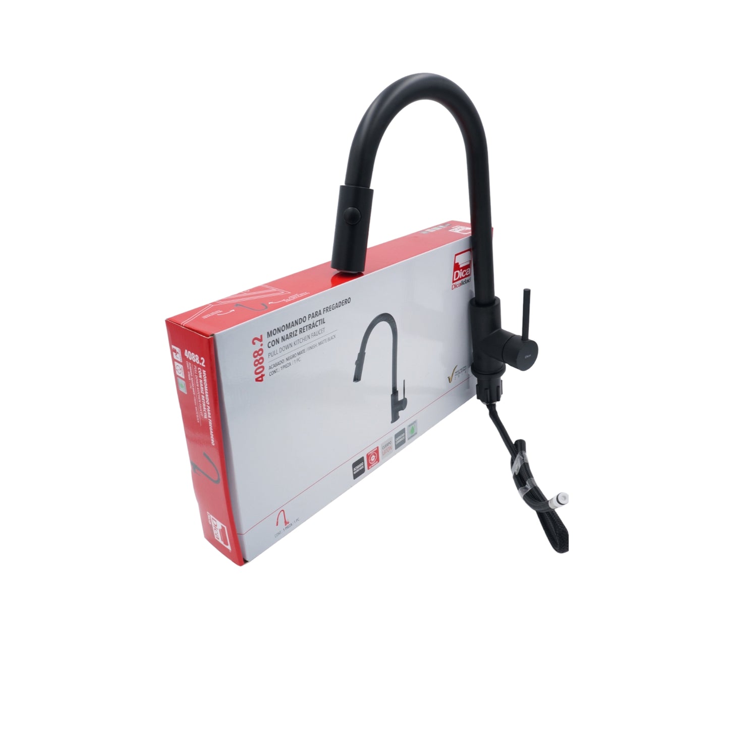 MONOMANDO ECOLOGICO PARA FREGADERONEGRO MATE NARIZ RETRACTIL DICA 4088.2
