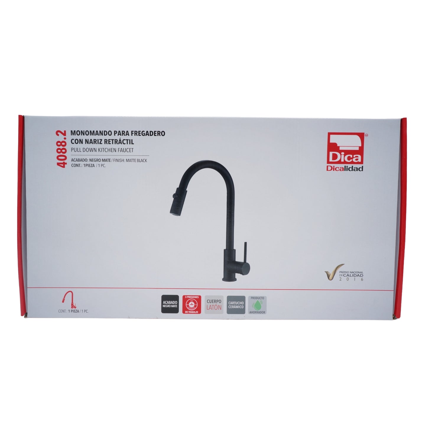 MONOMANDO ECOLOGICO PARA FREGADERONEGRO MATE NARIZ RETRACTIL DICA 4088.2