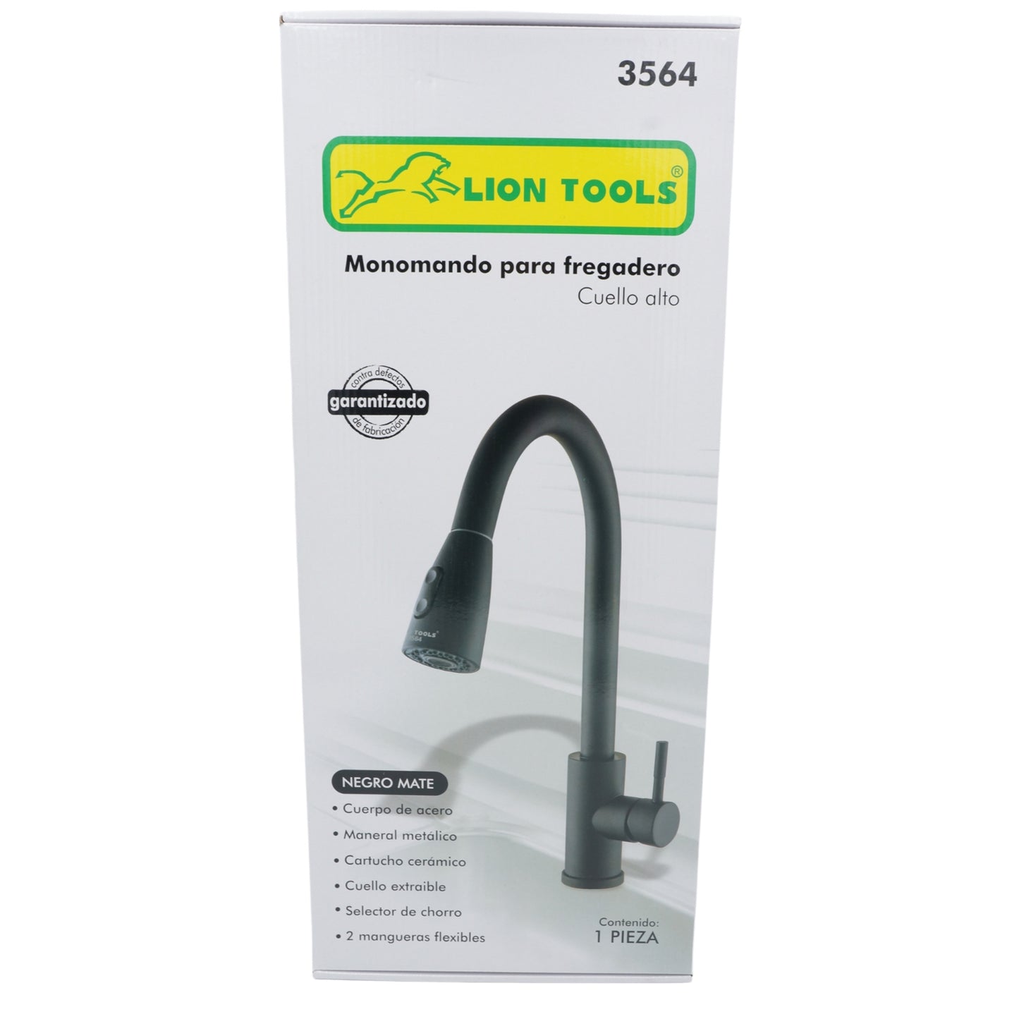 MONOMANDO PARA FREGADERO CUELLO ALTO NEGRO MATE LION TOOLS 3564