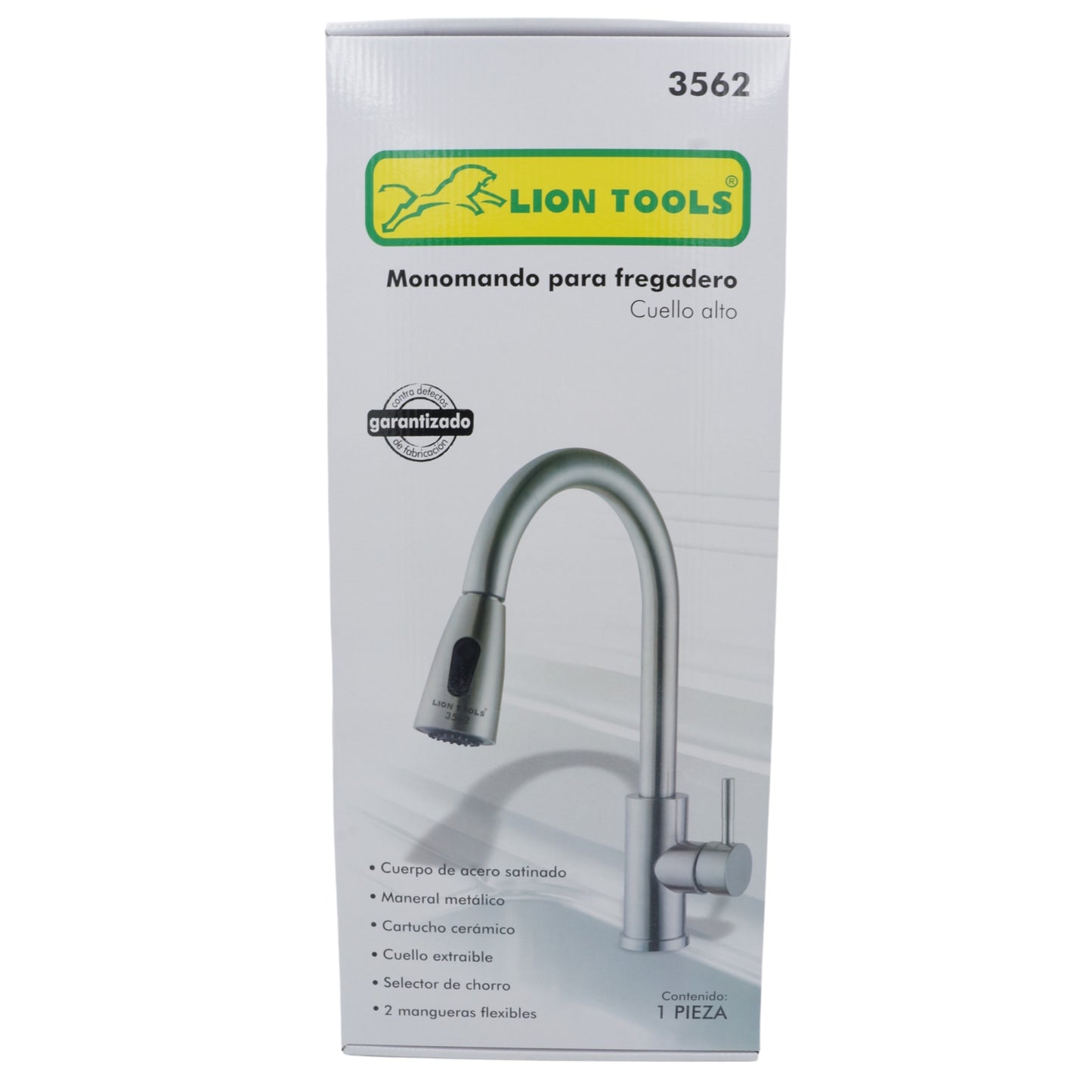 MONOMANDO PARA FREGADERO CUELLO ALTO SATIN LION TOOLS 3562