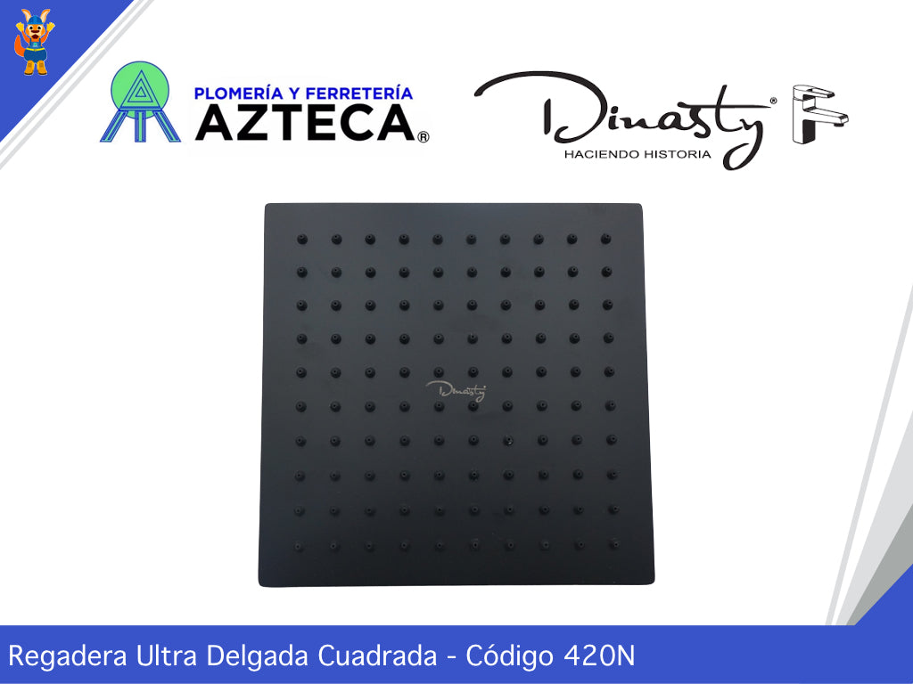 REGADERA CUADRADA DINASTY 420-N BRAZO REDONDO DICA NEGRO MATE