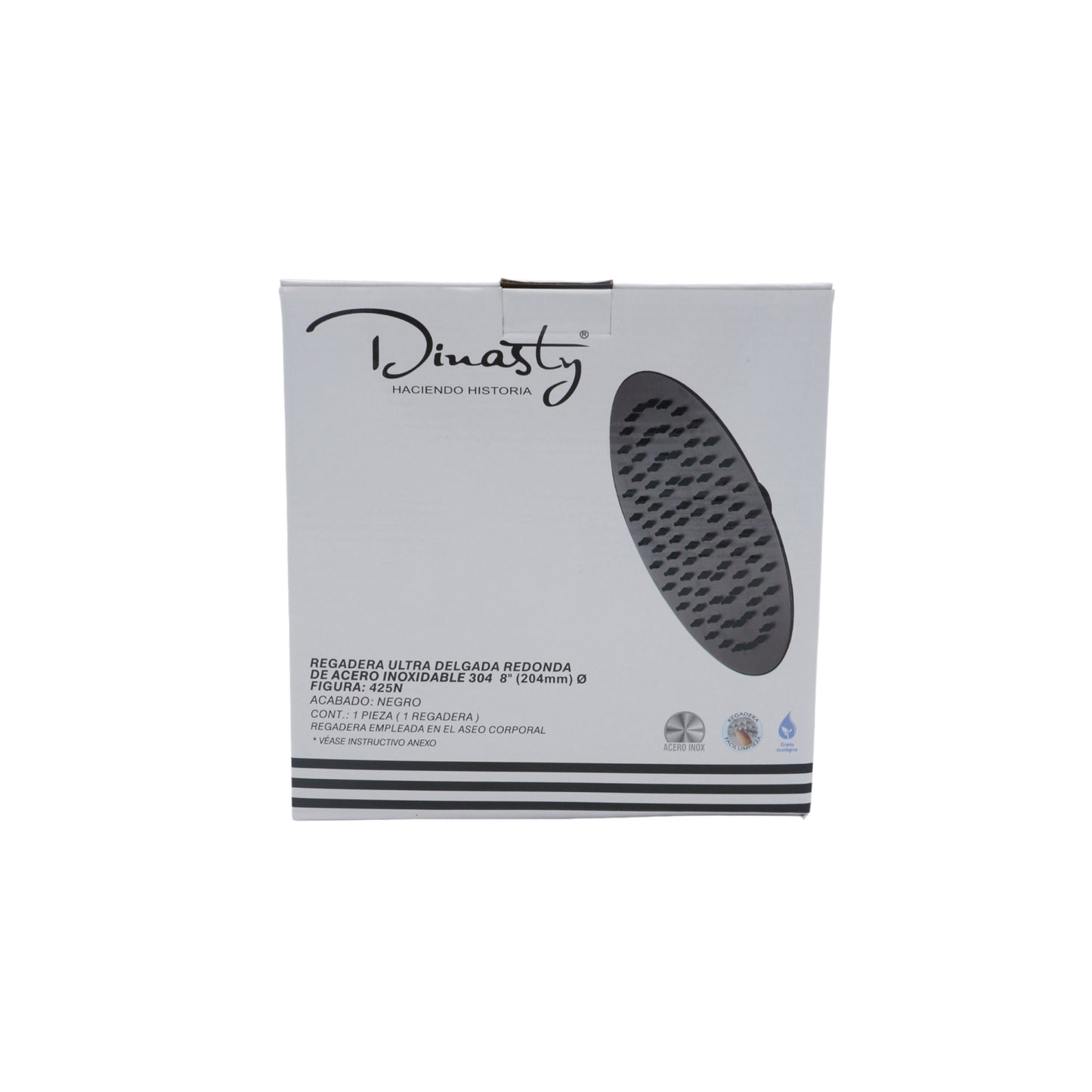 REGADERA REDONDA 8" ACERO INOXIDABLE NEGRO MATE CON BRAZO DINASTY