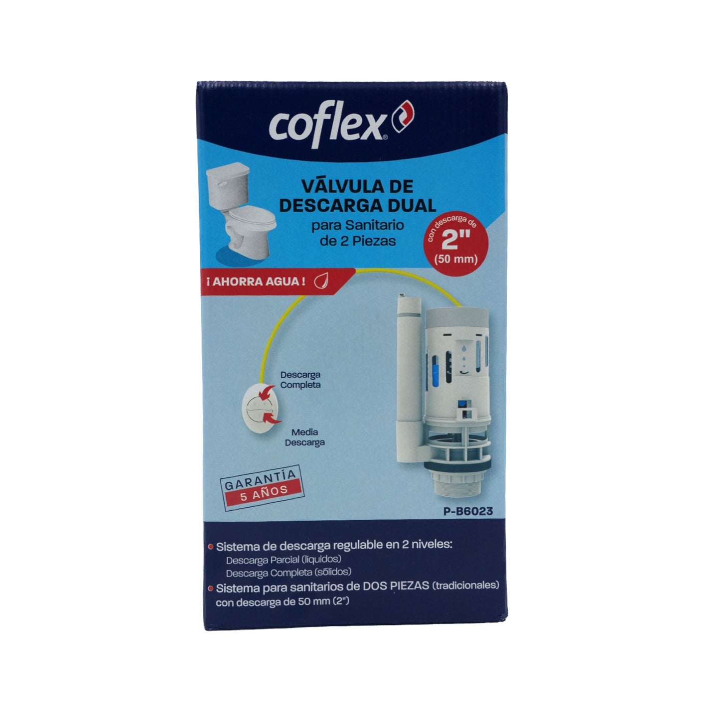 VALVULA DE DESCARGA DUAL PARA SANITARIO DE DOS PIEZAS CON DESCARGA DE 2" (50MM) COFLEX P-B6023