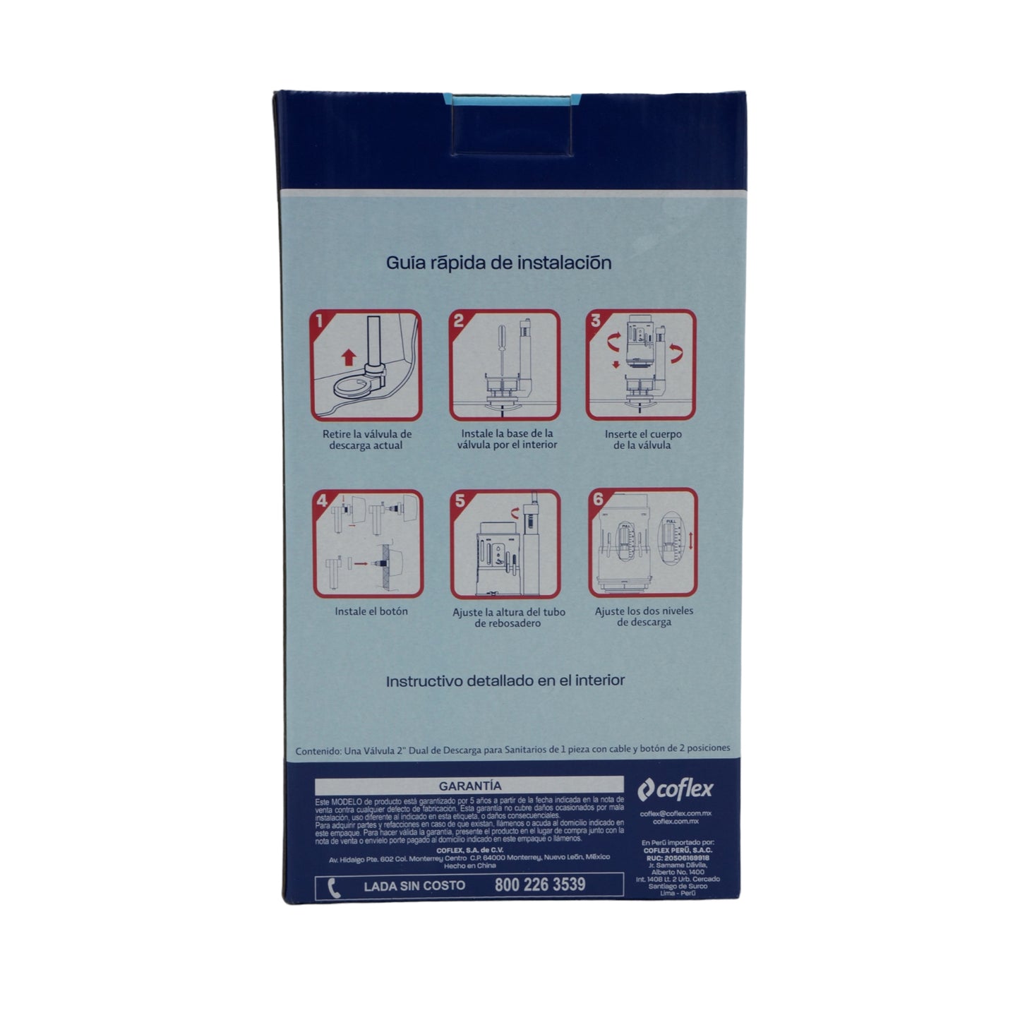 VALVULA DE DESCARGA DUAL PARA SANITARIO DE UNA PIEZA CON DESCARGA DE 2" (50MM) COFLEX P-B6034