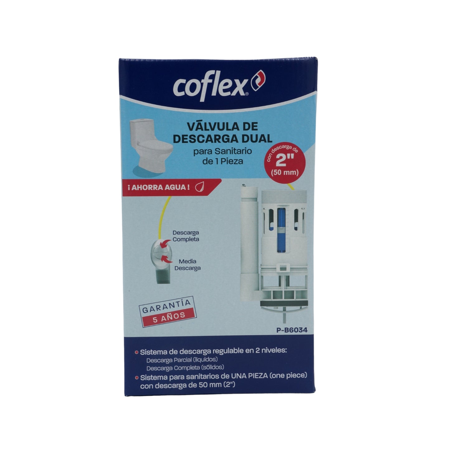 VALVULA DE DESCARGA DUAL PARA SANITARIO DE UNA PIEZA CON DESCARGA DE 2" (50MM) COFLEX P-B6034