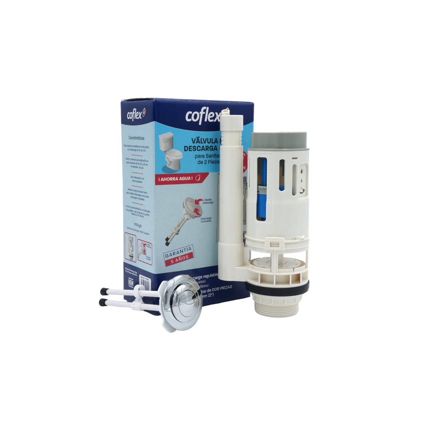 VALVULA DE DESCARGA DUAL PARA SANITARIO DE DOS PIEZAS CON DESCARGA DE 2" (50MM) CON BOTON SUPERIOR COFLEX P-B6037