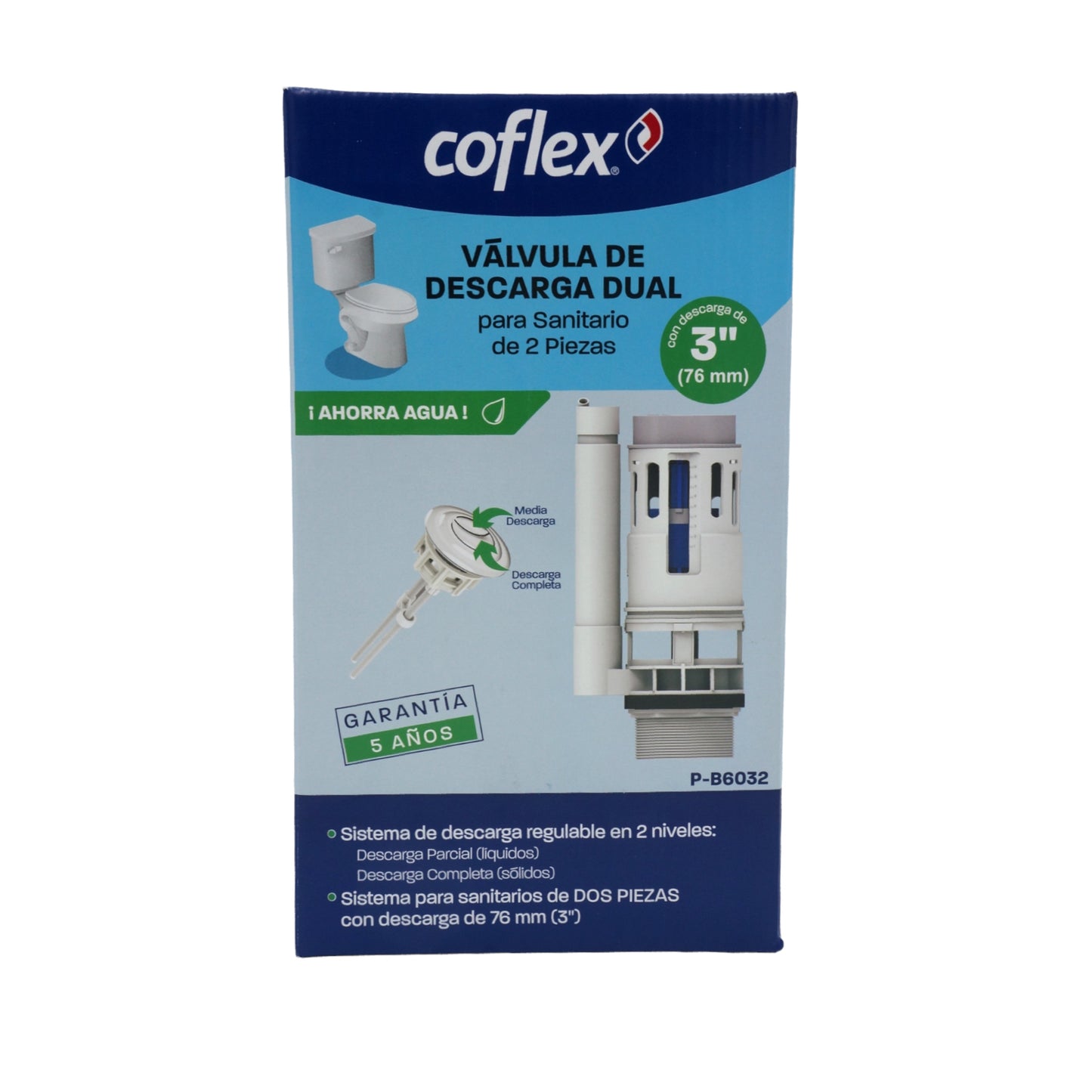 VALVULA DE DESCARGA DUAL PARA SANITARIOS DE DOS PIEZAS CON DESCARGA DE 3" (76MM) COFLEX P-B6032