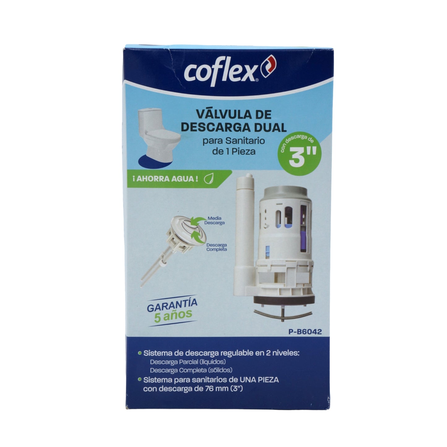 VALVULA DE DESCARGA DUAL FLUSH 3" PARA SANITARIO DE UNA PIEZA COFLEX P-B6042