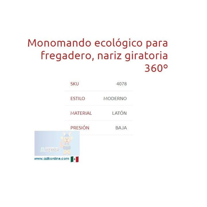MONOMANDO ECOLOGICO PARA FREGADERO NARIZ GIRATORIA CROMADA DICA 4078