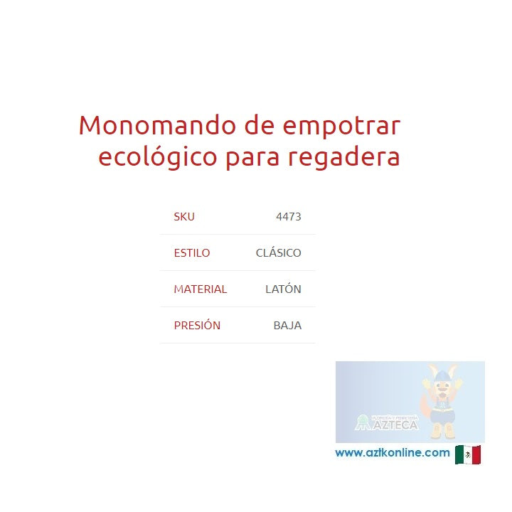 MONOMANDO DE EMPOTRAR ECOLOGICO PARA REGADERA DICA 4473