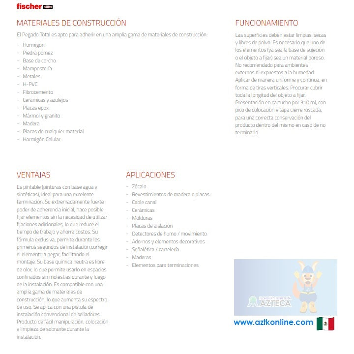 ADHESIVO FISCHER PEGADO TOTAL 310ml