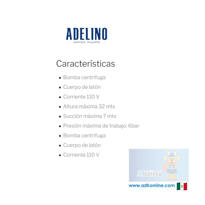 BOMBA CENTRIFUGA ADELINO 1HP 127V