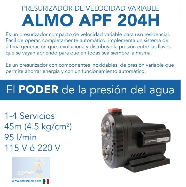 BOMBA PRESURIZADORA DE VELOCIDAD VARIABLE ALMO MOD APF204 110 V