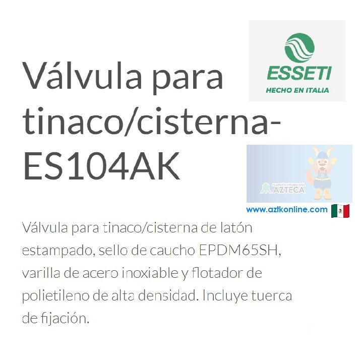 KIT DE VALVULA Y FLOTADOR CON BARRA REDONDA DE ACERO INOXIDABLE 1 1/4" ESSETI