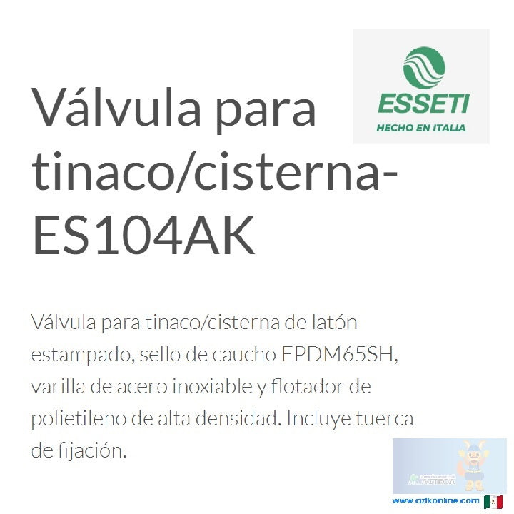 KIT DE VALVULA Y FLOTADOR CON BARRA REDONDA DE ACERO INOXIDABLE 1 1/2" ESSETI