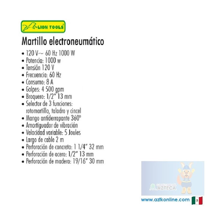 MARTILLO ELECTRONEUMÁTICO SDS LION TOOLS 1000W 2891