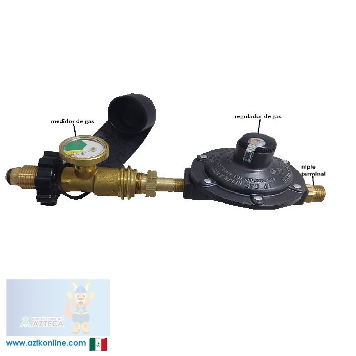 REGULADOR DE GAS CON MEDIDOR Y NIPLE TERMINAL AZTECA