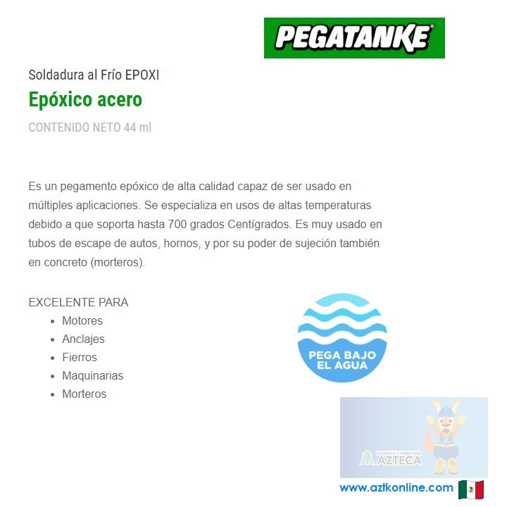 SOLDADURA EL FRIO EPOXI PEGATANQUE EPOXICO ACERO 44ML
