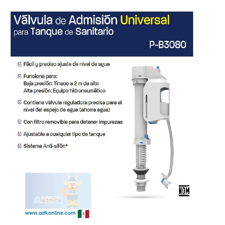VALVULA DE ADMISION UNIVERSAL PARA TANQUE DE SANITARIO COFLEX P-B3080